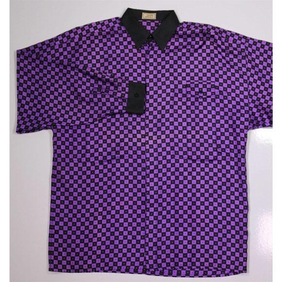 Gianni Versace Other - Gianni Versace Vintage Purple/Black Checkered 100% Silk Dress Shirt (46) Small